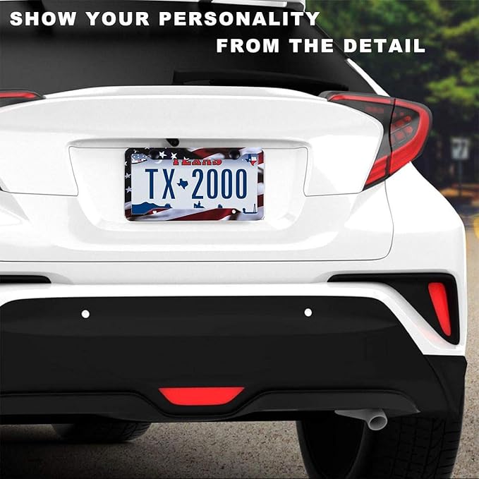 2Pack American Flag License Plate Frame - Rustproof Aluminum Patriotic Car Tag Holder Bracket Fits All Vehicles, US Flag License Plate Frame with Screws Included