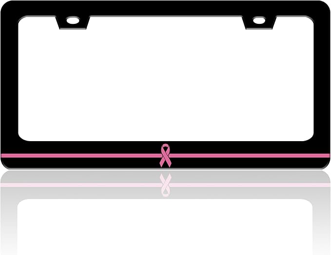 Breast Cancer Awareness License Plate Frame Pink Ribbon License Plate Holder for Front or Rear Car Tags Stainless Steel Funny Car Decoration with Screws 6.3 X 12.2 in