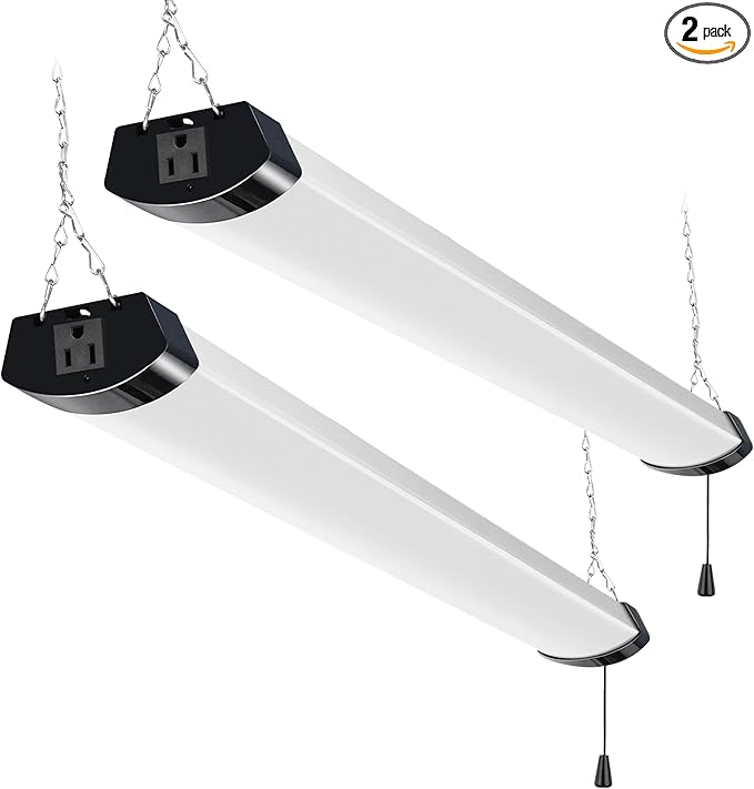hykolity 4FT 120W LED Shop Light Linkable, 13000lm(400w Equivalent), 5000K Utility Shop Lights for Garages, Workshops, Basements, Hanging or FlushMount, Power Cord and Pull Chain, ETL, Black, 2 Pack