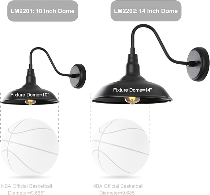 Black Gooseneck Barn Light for Farmhouse 10 Inch Dome Exterior Lights Fixture with Wall Mount, Outdoor Wall Sconce for Garage Porch Patio
