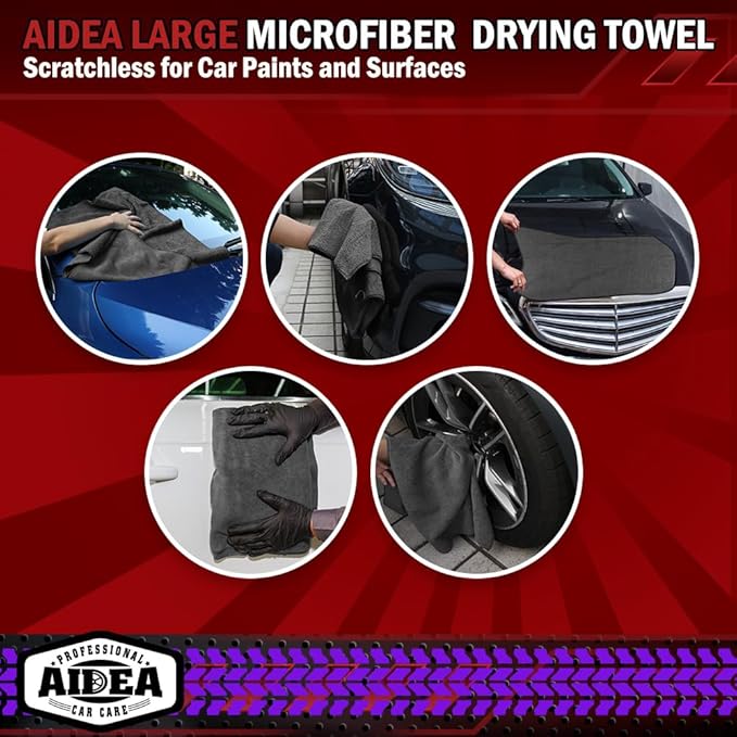 AIDEA Microfiber Towels for Cars-4PK, Large Professional Car Drying Towel, Scratch-Free & Absorbent Drying Towel for Cars, SUVs, RVs, Trucks, and Boats, 24inx 31in, Grey