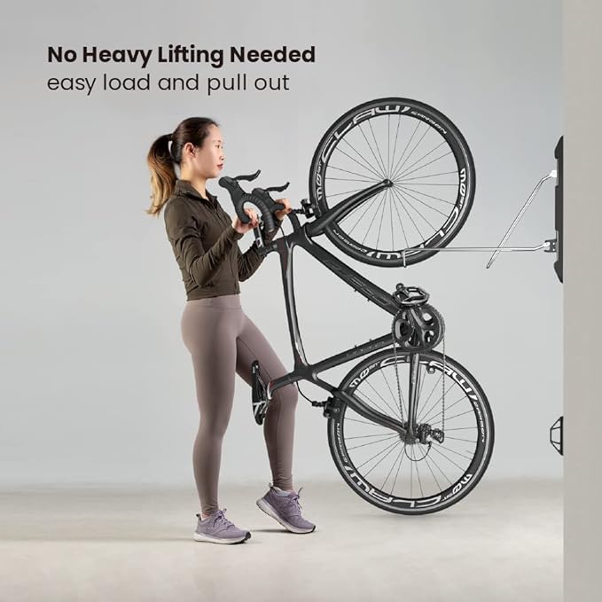 Mount Plus Bike-M Easy Wall Mounted Bike Storage Rack for Your Home Garage, Office Building | Save Space with Swings 180 Degrees | Easy Push and Pull to Wall Mount (Mountain Bike)