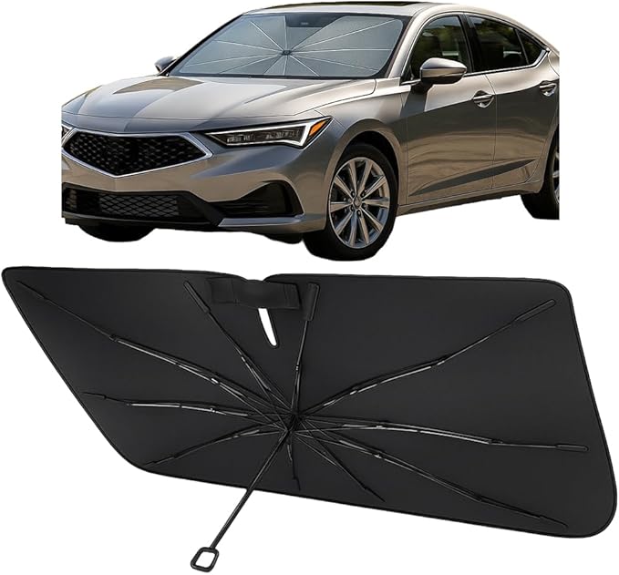 Proadsy Windshield Sun Shade Umbrella for Volkswagen Tiguan 2024-2025 2026 Foldable Car Umbrella Sunshade with Soft TPU Handle Spring Structure Crystal Cooling Material Protect Car from Rays & Heat
