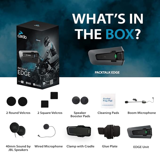 Cardo PACKTALK Edge Motorcycle Bluetooth Communication System Headset Intercom - Single Pack