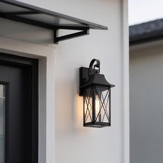 mirrea 15-inch Outdoor Porch Wall Light for House, Waterproof Exterior Sconce for Patio, Wall Mount Lighting Fixture for Front Door, Permanent Outside Lamp for Garage, Matte Black, Set of 2