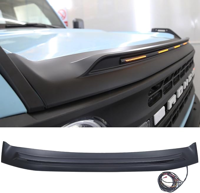 Bug Shield Hood Deflector with Light for Ford Bronco 2021-2024 2/4 Door Amber Light Bug Deflector Hood Protector