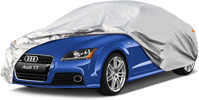Kayme 6 Layers Car Cover Custom Fit for Audi TT (1998-2025) Waterproof All Weather for Automobiles, Outdoor Full Cover Rain Sun UV Protection.Silver