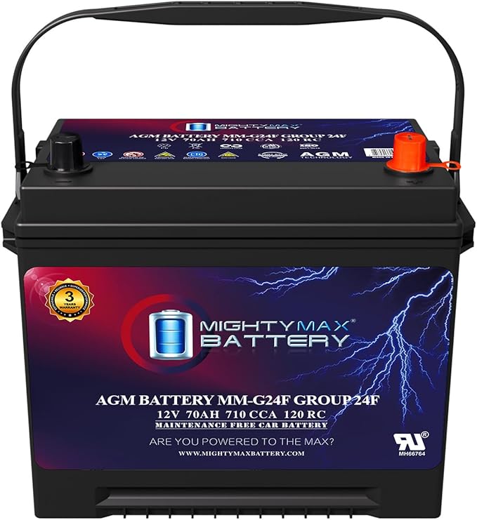 Mighty Max Battery MM-G24F Start and Stop Car BCI Group Size 24F 12V 70Ah, 120RC, 710 CCA Rechargeable AGM Car battery