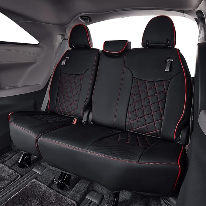 EKR Sienna Seat Covers for 2011-2020 Toyota Sienna LE,XLE, SE,XLE Premium 2nd Row 4/2/4 Split,8 Seats,Waterproof Car Seat Cover Full Set,Car Seat Protectors- Three Row,Leather(Black with Red Piping)