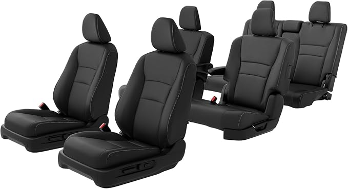 for Honda Pilot Seat Covers, Car Seat Protectors Full Set Custom Fit Pilot Elite,Black Edition 2016 2017 2018 2019 2020 2021 2022 7 Seats, Faux Leather Full Coverage Waterproof, Black