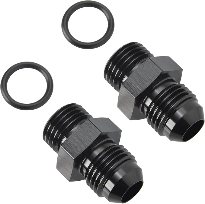 6AN Male Flare to 6AN ORB O-ring Boss Fuel Pump Rail Adapter Fitting Aluminum Black, Pack of 2