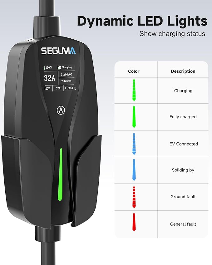Level 2 EV Charger for Tesla, 32Amp 240V 7.68kW NACS EV Chargers, NEMA 14-50 Plug, Adjustable Current, 25FT Portable Electric Car Charger Compatible with All Nacs (Black)