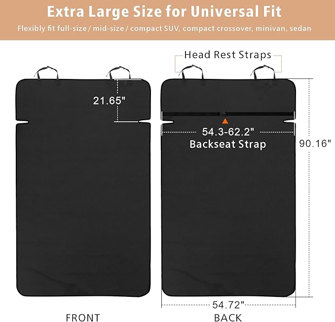F-color SUV Cargo Liner for Dogs - Waterproof Pet Cargo Liner, Comfort Dog Cargo Cover with Bumper Flap Protector, Scrachproof Large Size Universal Fit SUVs Sedans Trunks Vans, Black