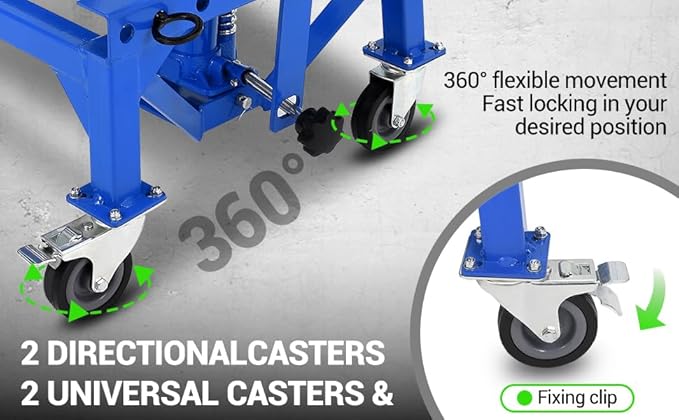 Hydraulic 350LBS Motorcycle Lift Jack - Foot-Pump Scissor Lift Table with Safety Lock, Wheels & Oil Drain Hole - Height Adjustable 13.78-34.25" for ATV, Dirt Bike, Cruiser Maintenance