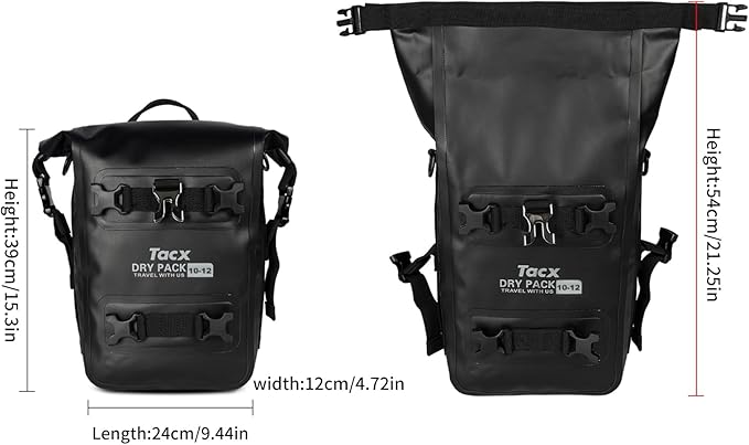 Motorcycle Tail Bag Front Bumper Bag, 12L Roll-top Waterproof Motor Saddle Panniers Luggage Bags for Motorcy-Black(12L)