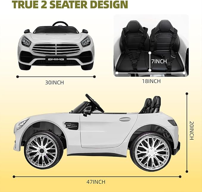 12V Ride On Car for Kids, Electric Car with Remote Control, Bluetooth Music Player for 3-8 Year Old, White