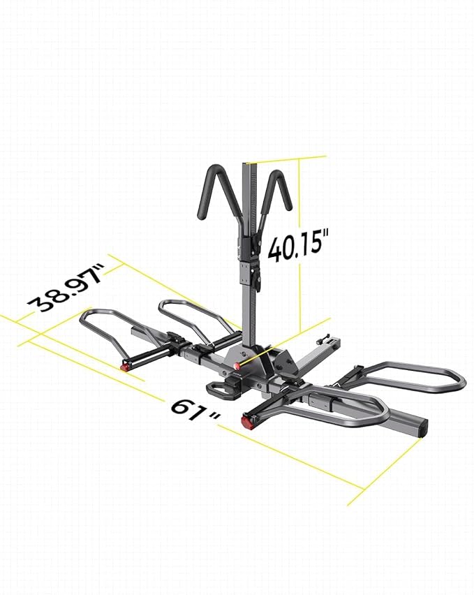 KYX 220 lb Hitch Mounted E-Bike Rack, 2-Bike Rack Platform Style for Cars Trucks SUVs Minivans, fits MTB Gravel Road Bike with Up to 5-inch Fat Tire Carrier Rack - 2" Hitch Receiver (Aluminum)