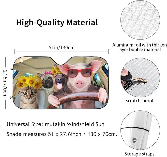Car Windshield Sunshade Front Window Sunflower Pig Dog cat Drive Sun Visor Protector Foldable Shield Cover for Truck SUV