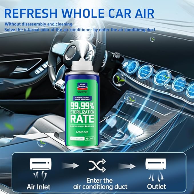 Glodway Whole Car Air Refresher,Odor Eliminator Remover Spray For Car,Green Tea Strong Freshener With Odour Eliminator Technology,Long-Lasting Scent,6 Ounce(Pack of 3)