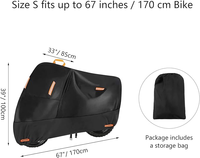 Bike Cover Outdoor Storage Waterproof for 1 Bike, 300D Oxford, Lock Holes, Reflective, Windproof Buckles, Bike Tarp for Mountain Road City Electric Bicycle (S: 68" x 33" x 39")