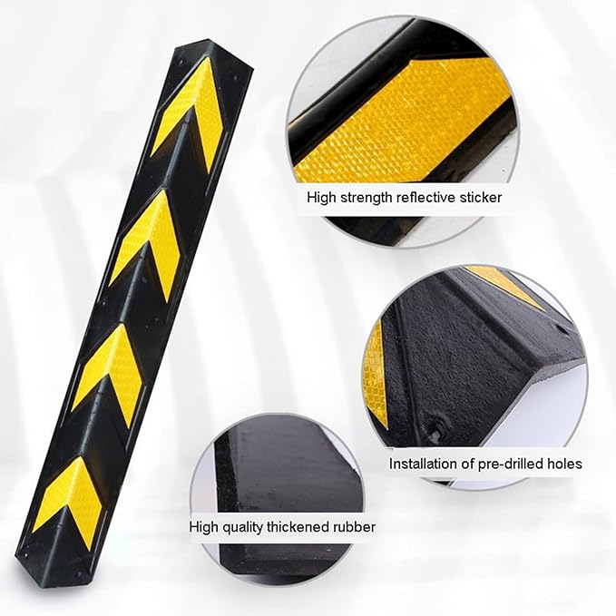 XPLKQXE Reflective Rubber Wall Corner Guard, Rubber Wall Protector Corner Protector, for Parking Protection Car Corner Guardrail Post (Color : Black+Yellow, Size : 1pcs)