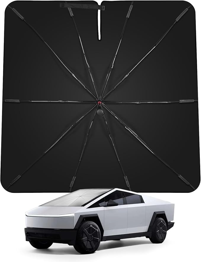 [2025 Upgrade] Cybertruck Windshield Sun Shade - Sunshade Umbrella for Tesla Cybertruck 2024 2025, Thickened Titanium Silver UV Block Coating, Front Window Heat Insulation Protection, 54''x 60''x 61''