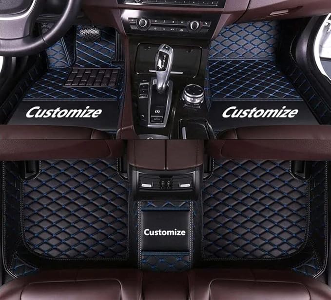 Custom All-Weather Protection Leather Car Floor Mats for Cars Sedan SUV Sports Car Waterproof Floor Mat (Black Blue)