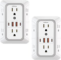 2 Pack Outlet Extender Surge Protector, 6 Outlet Splitter with 4 USB Outlet (2 USB A,2 USB C), 3Sided Power Strip with Adapter Spaced Outlets for Home, Office, Travel(White)