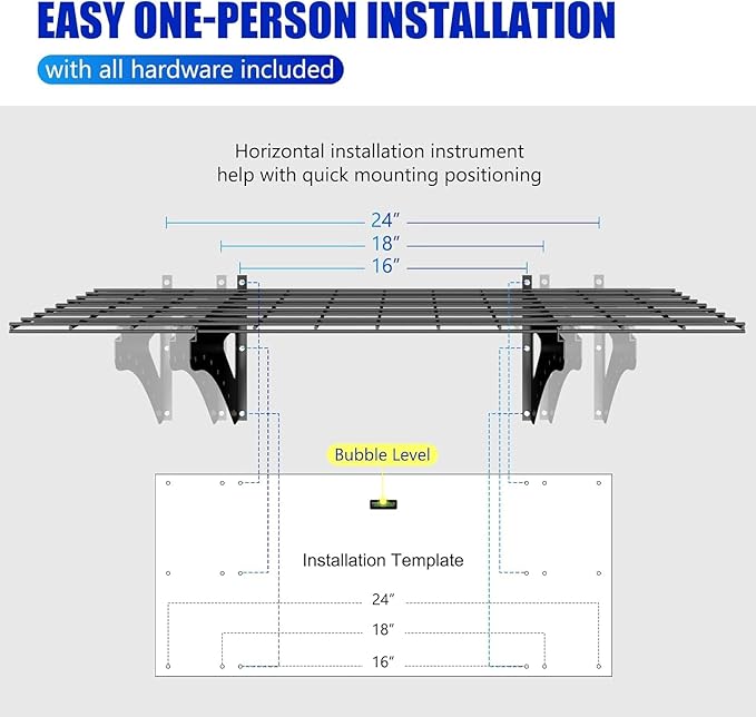 4Pack 2x6ft Garage Shelving Wall Mounted, 2400 Lbs Heavy Duty Garage Wall Shelving Storage Shelves for Basement, Laundry Room, Heavy Duty Floating Shelves Holds Up to(Black), 70.86" x 23.6"