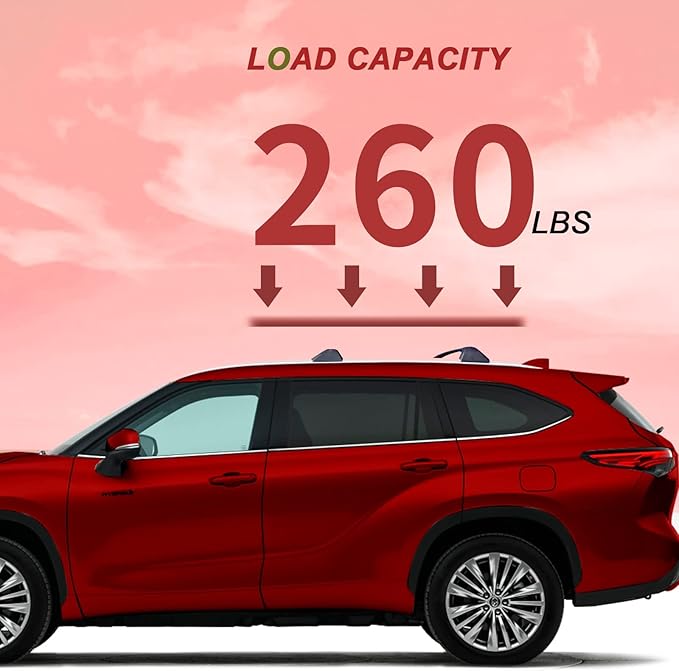 KINGGERI Lockable 260lbs Cross Bars Roof Racks Fit for Toyota Highlander 2020 2021 2022 2023 2024 2025 XLE Limited Platinum Hybrid, Heavy Duty Aluminum Metal Crossbar Luggage (NOT for L/LE/LE Hybrid