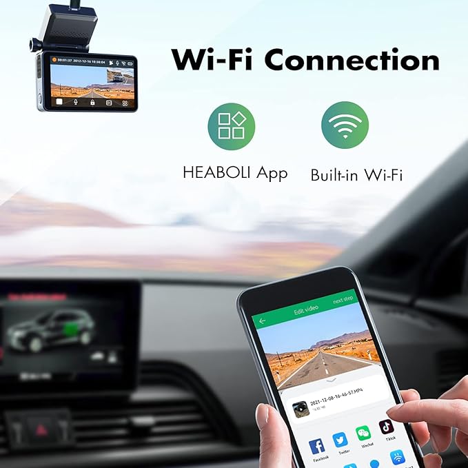 4K Dual Dash Cam Front and Rear, Wi-Fi GPS, 3 Inches IPS Touch Screen, Car Camera Driving Recorder with Night Vision, Parking Mode