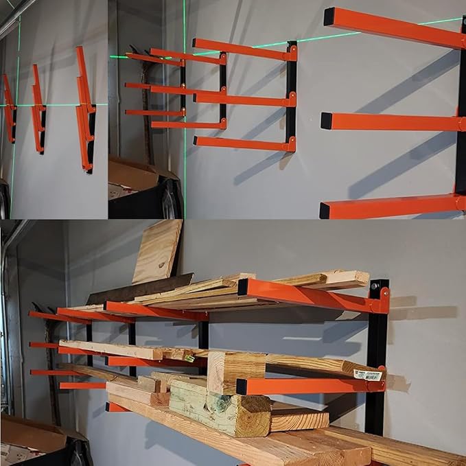 Lumber Storage Rack Metal Shelf Brackets, Sturdy Multipurpose Racking,Indoor & Outdoor Use (3 Level＆2 Pairs)