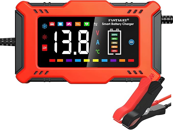 LiFePO4/Lead Acid Battery Charger Smart Battery Trickle Charger 12V 6A Automotive Battery Maintainer Desulfator Temp Compensation for Car Truck Motorcycle Lawn Mower Marine RV