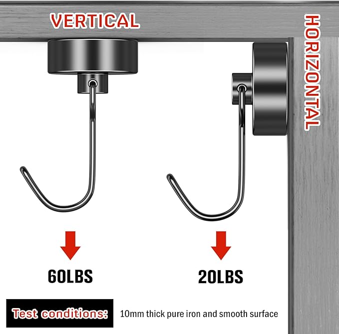 FINDMAG Black Magnetic Hooks, 60 LB+ Magnetic Hooks Heavy Duty 2025 Cruise Ship Essentials, Stong Neodymium Magnet Hooks for Refrigerator, Workplace, Curtain, Locker Accessories, Home - 6 Pack