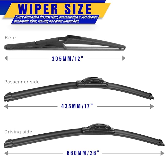 3 wipers Replacement for 2014-2021 2022 2023 Nissan Rogue, Windshield Wiper Blades Original Equipment Replacement - 26"/17"/12" (Set of 3) U/J HOOK