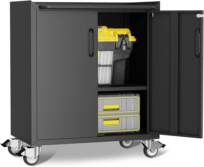 Metal Garage Storage Cabinet with Wheels,Locking Rolling Tool Cabinet with Drawers and Shelves for Home, Office, Garage & Workshop