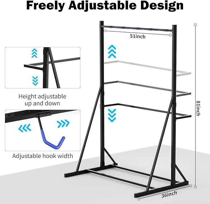 Freestanding Bike Storage Rack, Heavy Duty Vertical Bike Rack with 300LB Capacity, Hold 5 Bikes, Indoor Bicycle Organizer for Garage Storage with No Drilling Needed