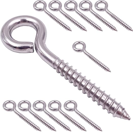 24 Pack, 3-1/5 Inch 304 Stainless Steel Eye Shape Screws Metal Hook, Heavy Duty Hanging Hooks Eyelet Screws Bolt for Yoga & Brazilian Hammocks, Swing Chair, M6 Screw (Style B)