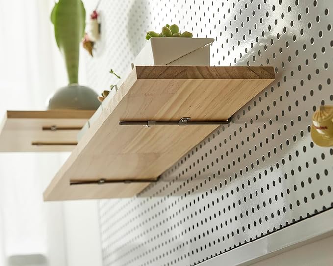 SEVENY 1 Pack Pine Wooden Pegboard Shelf Wall Organizer,Shelves for PegBoard, Wooden Board for Walls Home, Garage Tool Storage, Office Organization, Kitchen, Craft Room, Garden, Garage,Large