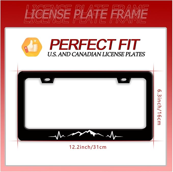Mountains License Plate Frame Funny Mountain License Plate Holder Stainless Steel Accessories Cars Decor with 2 Holes and Screws Fits Standard Us Ca Vehicles License Plate Frames 12.2 X 6 Inch