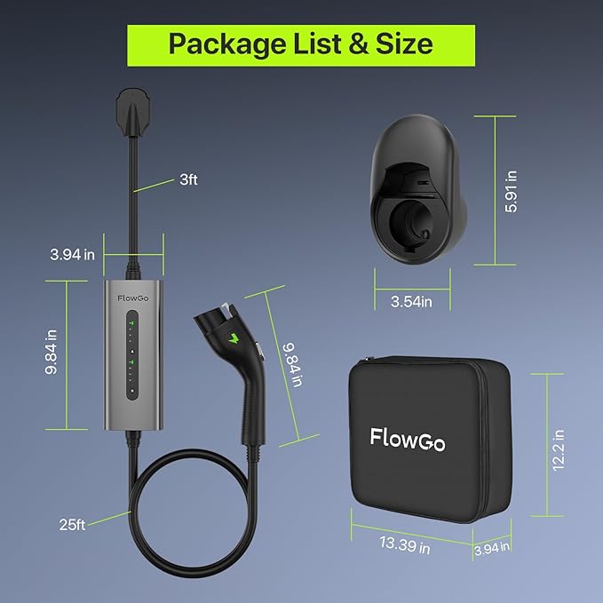 Level 2 EV Charger 40A J1772 Connector 9.6KW Electric Car Charger 240V with 14-50 Plug 25 FT Cable 15-40 Amps Adjustable Current Mobile Vehicle Charging Station for All EVs
