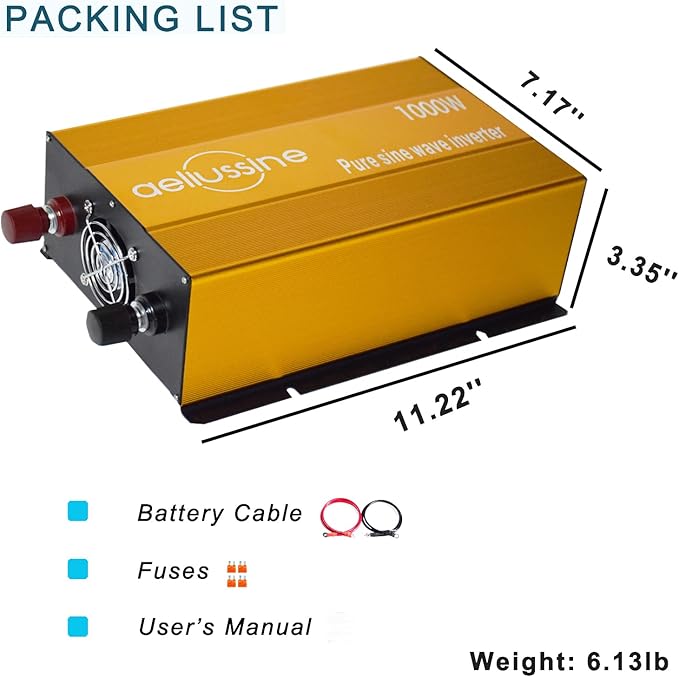 1000W Pure Sine Wave Inverter-48V DC to 110V 120V AC Power Converter with 2 AC Outlets, 48 Volt Power Inverter for Truck, Rv, Camping, Home, Emergency Power