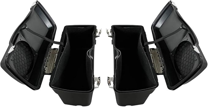 XFMT Glossy Black Hard Saddlebags W/ 6x9 Speaker Lids Black Latches For Harley Touring Road King Street Glide Road Glide Electra Glide Ultra Classic 1994-2013