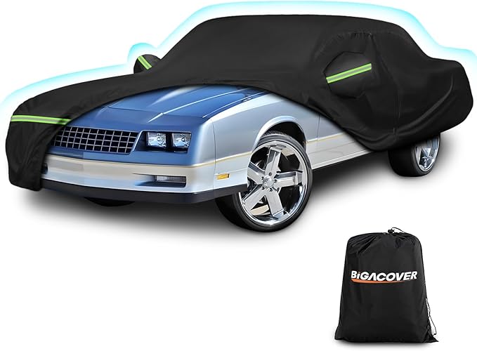Waterproof Car Covers for Chevy Monte Carlo 1970-1988, 420D Oxford Cloth Sun Heat Protection Outdoor Full Covers with Driver Side Zipper Windproof Heavy Duty All Weather for 1970-1988 Monte Carlo