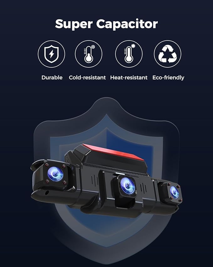 360 뷰 4 채널 대시 캠 전면 및 후면 왼쪽 오른쪽 내부 카메라, 자동차, GPS 및 5G 밴드 WiFi, 야간 시야, 160도 광각, WDR, 24H 주차 모드, 슈퍼 커패시터, 128GB 카드 포함