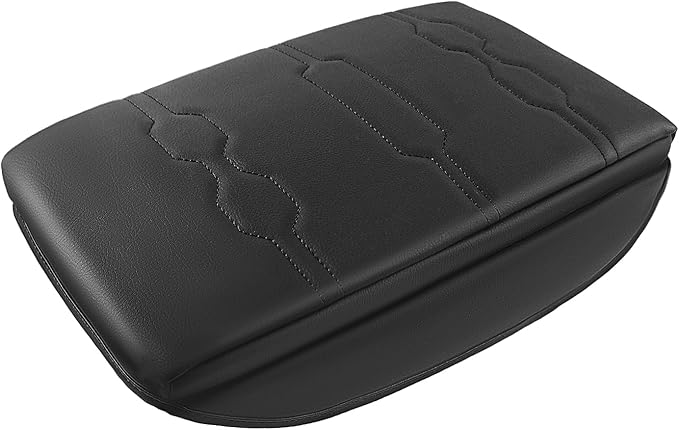 Muslogy Center Console Armrest Cover Compatible with Ford Ranger 2024 2025 Accessories Comfort Armrest Pad Cushion Box Lid Cover Vegan Leather Protector 1-Inch Extra Thick(Black/Black Stitching)