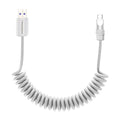 chubbycable Curly Chubby - Retractable Fast Charging Cable 240W Coiled Charger Cord for Car Durable USB-C Cable for Phones, Tablets and More, White, USB-A to Type-C, 1.3FT-2.3FT