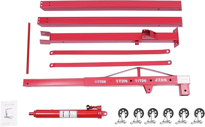 LOYALHEARTDY 1 Ton Hydraulic Engine Hoist, Folding Engine Lift with 6 Wheels, Heavy Duty Steel Shop Engine Crane, Cherry Picker Engine Hoist for Garage, Workshop, 2200 LBS (Red, 1 Ton)