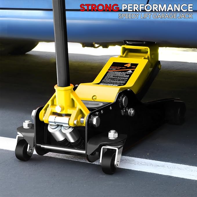 DNA MOTORING Low Profile Hydraulic Trolley Service/Floor Jack, 4 Ton (8000 lbs) Capacity, Lifting Range 4.5"-20", Yellow, TOOLS-00307-YL