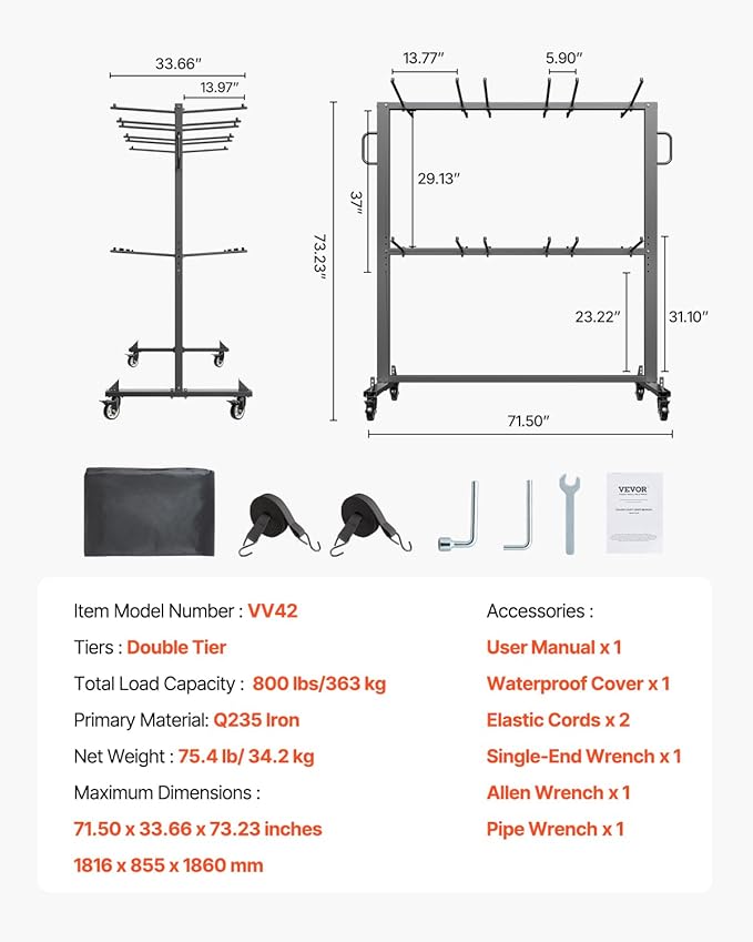 VEVOR Folding Chair Rack, 800 LBS Capacity, Heavy-Duty Chair Cart for 84 Chairs/ 12 Tables+42 Chairs, Dual-Layer Chair Storage Dolly with Rubber Wheels and Holders, Large Chair Holder, Matte Black
